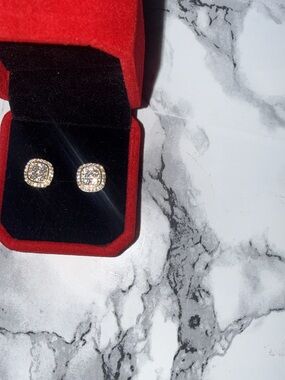 Gold-Tone Square Halo Stud Earrings - Women Jewelry